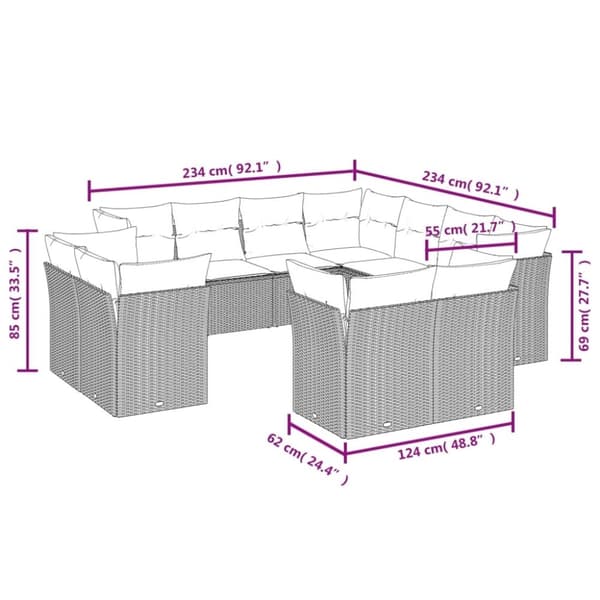 vidaXL sofasæt til haven 11 dele med hynder polyrattan sort