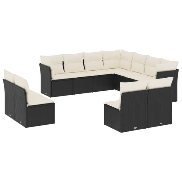 vidaXL sofasæt til haven 11 dele med hynder polyrattan sort