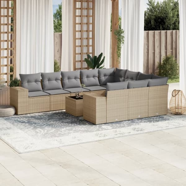 vidaXL sofasæt til haven 11 dele med hynder polyrattan beige