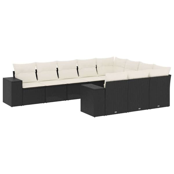 vidaXL Loungegrupp 10 delar med svarta dynor konstrotting