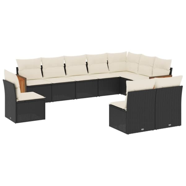vidaXL sofasæt til haven 10 dele med hynder polyrattan sort