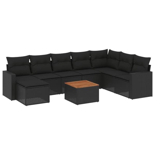 vidaXL sofasæt til haven 9 dele med hynder polyrattan sort