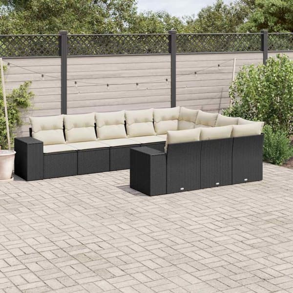 vidaXL sofasæt til haven 10 dele med hynder polyrattan sort