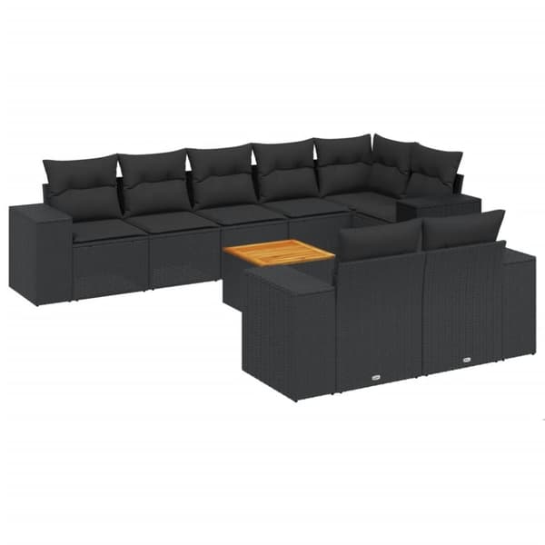 vidaXL sofasæt til haven 9 dele med hynder polyrattan sort