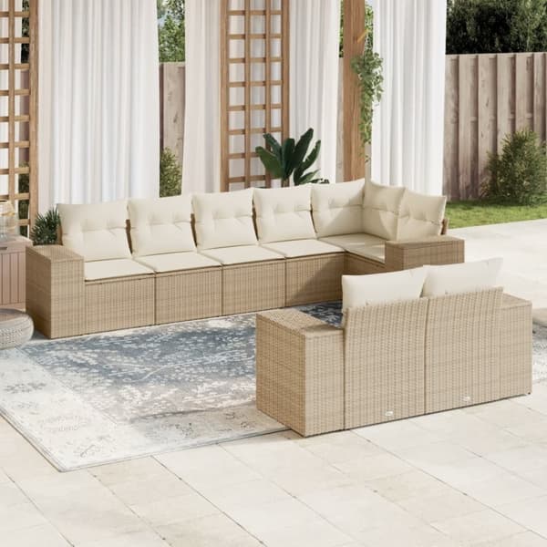 vidaXL sofasæt til haven 8 dele med hynder polyrattan beige