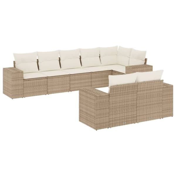 vidaXL sofasæt til haven 8 dele med hynder polyrattan beige