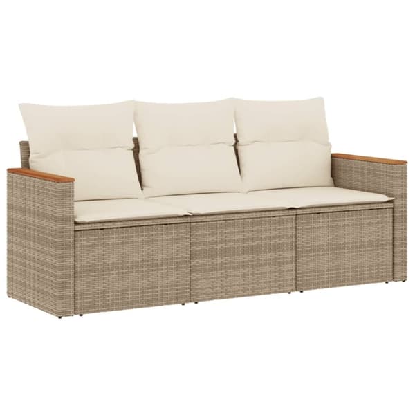 vidaXL Soffgrupp för trädgården 3 delar med dynor beige konstrotting