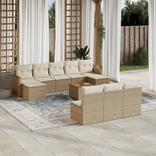 vidaXL sofasæt til haven 11 dele med hynder polyrattan beige