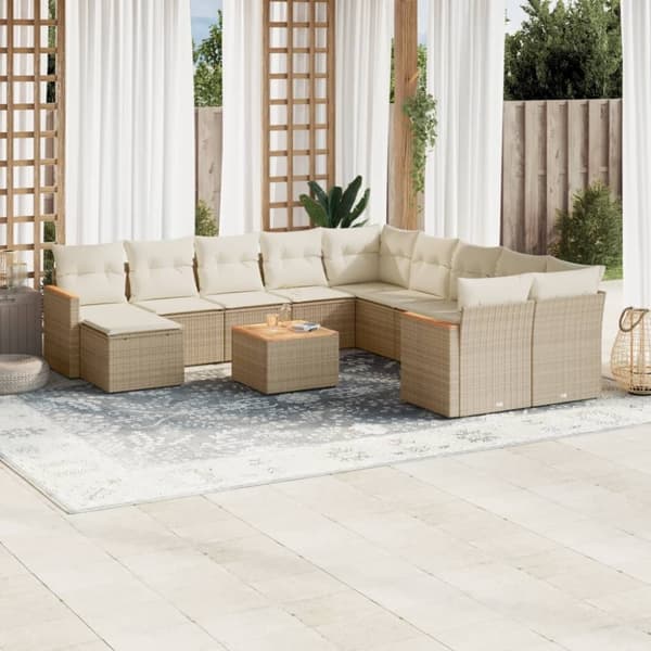 vidaXL sofasæt til haven 12 dele med hynder polyrattan beige