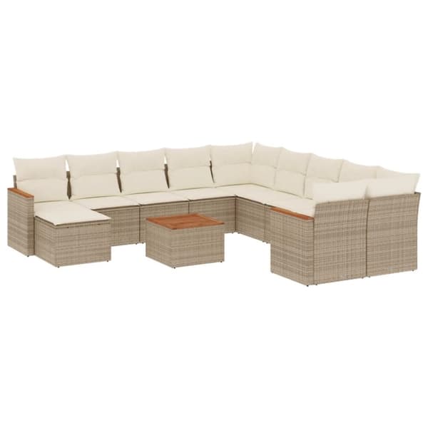 vidaXL sofasæt til haven 12 dele med hynder polyrattan beige