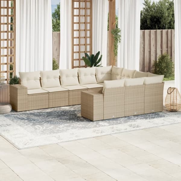 vidaXL sofasæt til haven 10 dele med hynder polyrattan beige