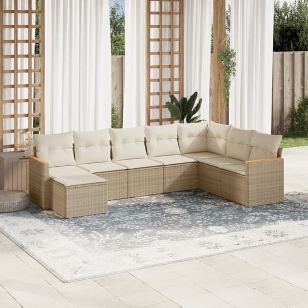 vidaXL sofasæt til haven 8 dele med hynder polyrattan beige