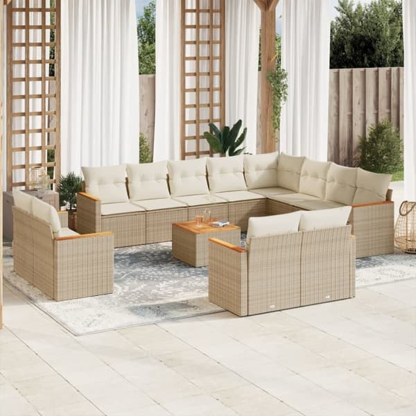 vidaXL sofasæt til haven 13 dele med hynder polyrattan beige