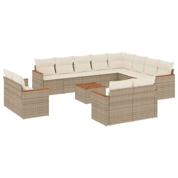 vidaXL sofasæt til haven 13 dele med hynder polyrattan beige