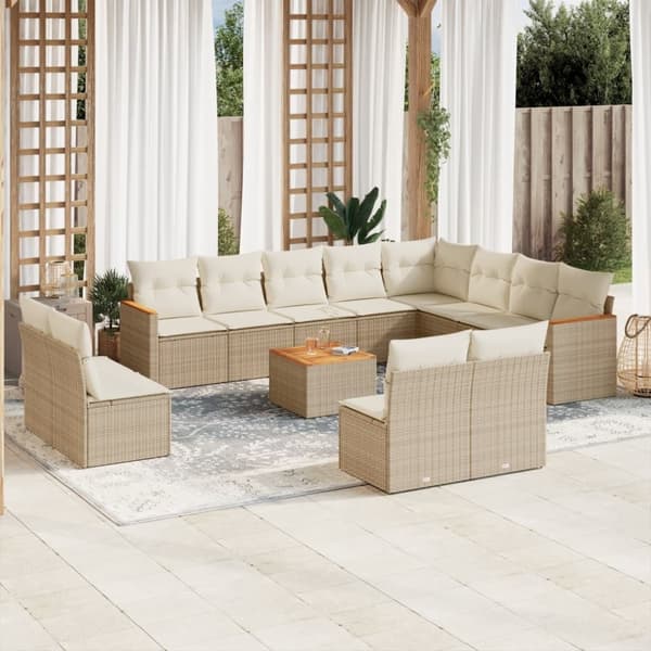 vidaXL sofasæt til haven 13 dele med hynder polyrattan beige