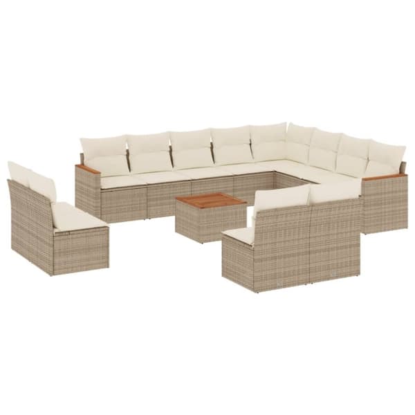 vidaXL sofasæt til haven 13 dele med hynder polyrattan beige
