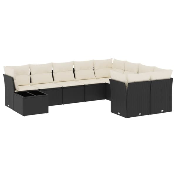 vidaXL sofasæt til haven 10 dele med hynder polyrattan sort