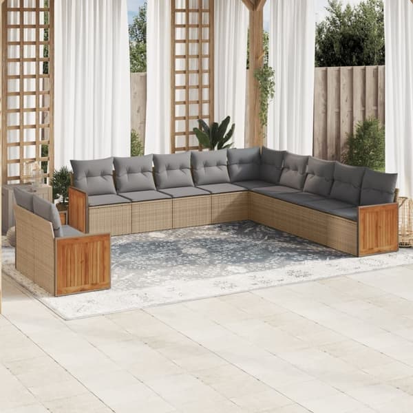 vidaXL sofasæt til haven 11 dele med hynder polyrattan beige