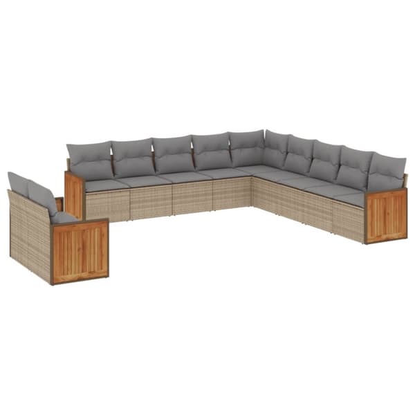 vidaXL sofasæt til haven 11 dele med hynder polyrattan beige