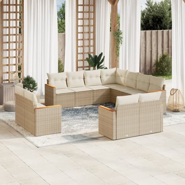 vidaXL sofasæt til haven 11 dele med hynder polyrattan beige