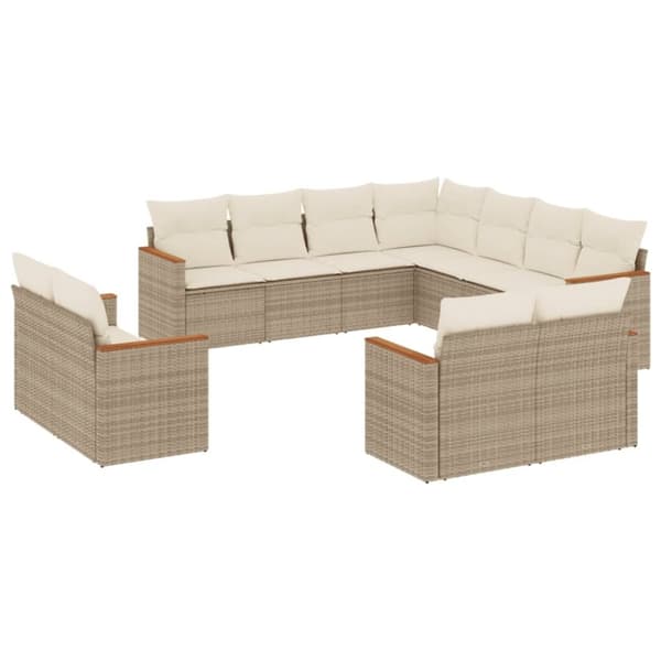 vidaXL sofasæt til haven 11 dele med hynder polyrattan beige