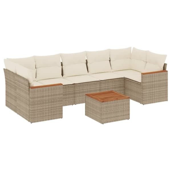vidaXL Matgrupp för trädgården med dynor 8 delar beige konstrotting