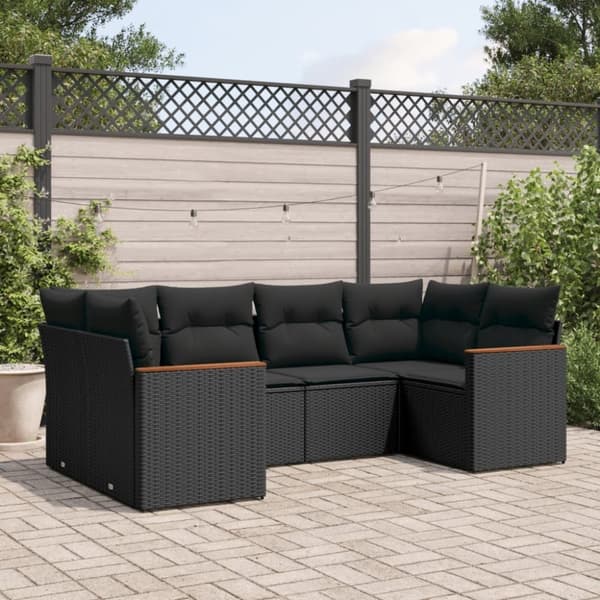 vidaXL sofasæt til haven 6 dele med hynder polyrattan sort
