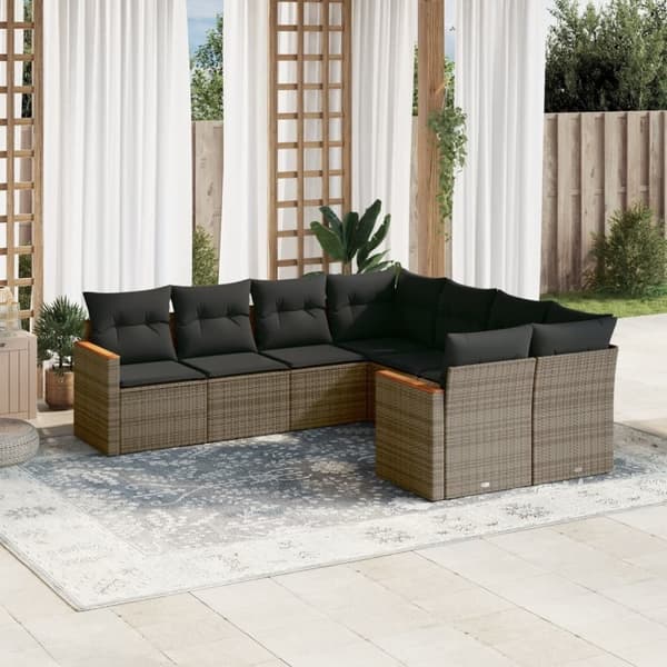 vidaXL sofasæt til haven 8 dele med hynder polyrattan grå
