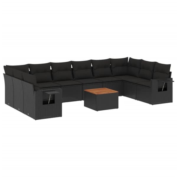 vidaXL sofasæt til haven 11 dele med hynder polyrattan sort