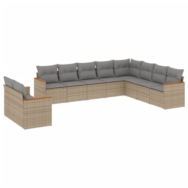 vidaXL havesofasæt 10 dele med hynder polyrattan beige