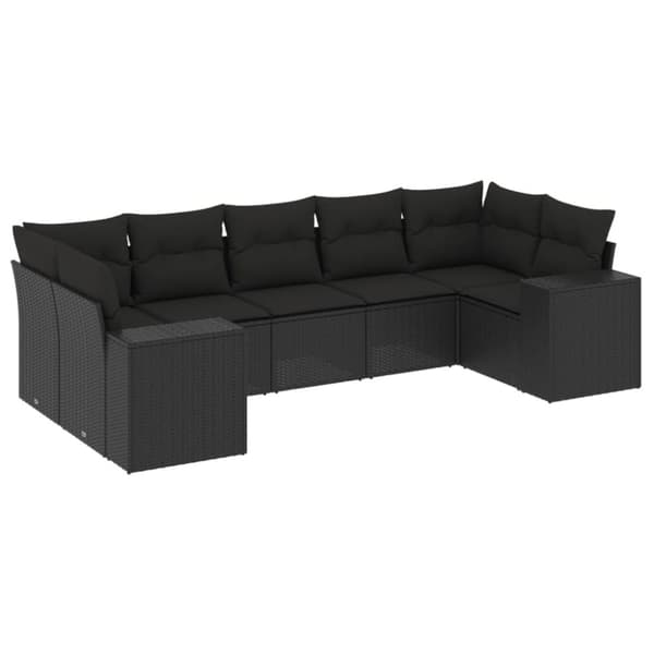 vidaXL sofasæt til haven 7 dele med hynder polyrattan sort