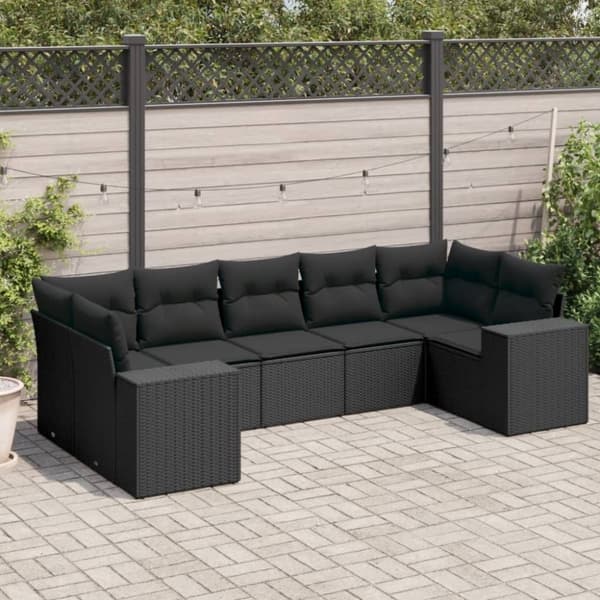 vidaXL sofasæt til haven 7 dele med hynder polyrattan sort