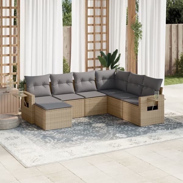 vidaXL sofasæt til haven 7 dele med hynder polyrattan beige