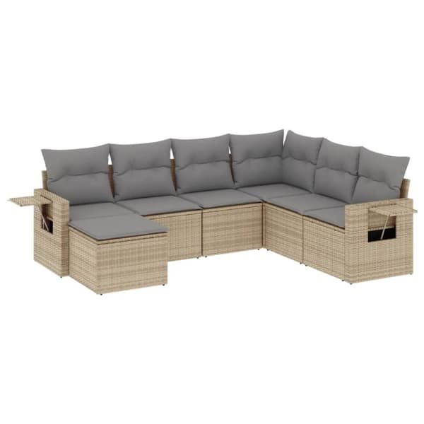 vidaXL sofasæt til haven 7 dele med hynder polyrattan beige