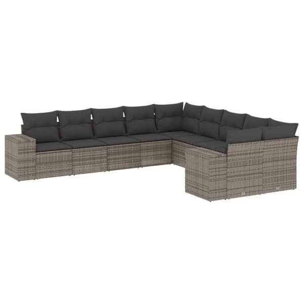 vidaXL sofasæt til haven 10 dele med hynder polyrattan grå
