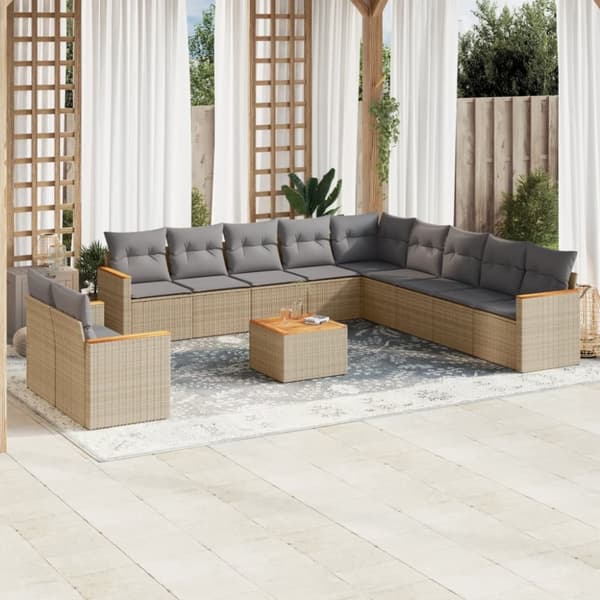 vidaXL havesofasæt 12 dele med hynder polyrattan beige