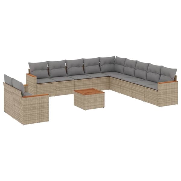 vidaXL havesofasæt 12 dele med hynder polyrattan beige