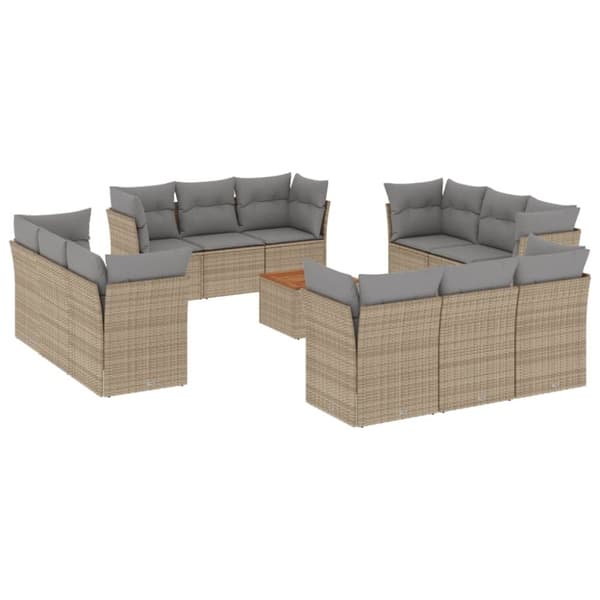 vidaXL spisebordssæt til haven 13 dele med hynder polyrattan beige