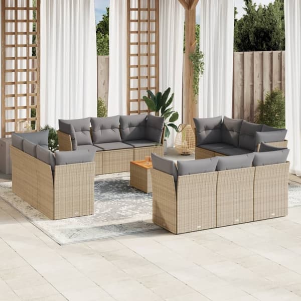 vidaXL spisebordssæt til haven 13 dele med hynder polyrattan beige