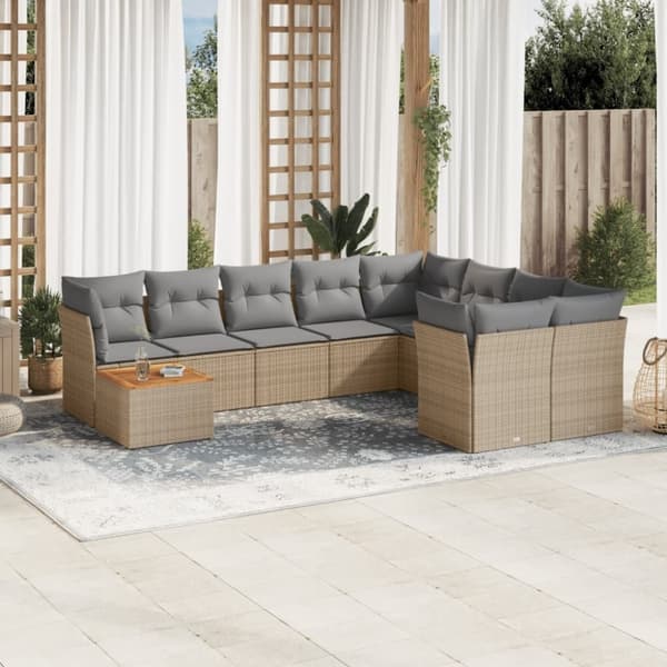 vidaXL havesofasæt 10 dele med hynder polyrattan beige