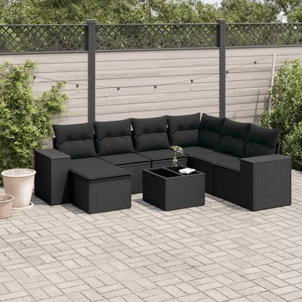 vidaXL sofasæt til haven 8 dele med hynder polyrattan sort