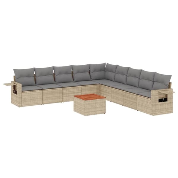 vidaXL havesofasæt 10 dele med hynder polyrattan beige