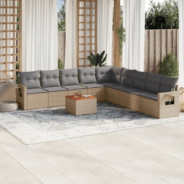 vidaXL Soffgrupp för trädgård med dynor 10 delar mixbeige konstrotting