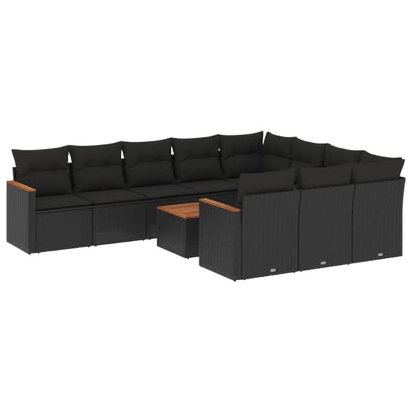 vidaXL sofasæt til haven 11 dele med hynder polyrattan sort