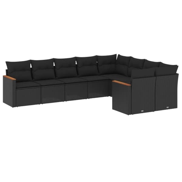 vidaXL sofasæt til haven 9 dele med hynder polyrattan sort