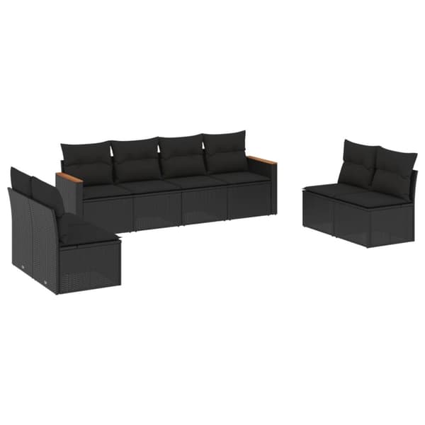 vidaXL sofasæt til haven 8 dele med hynder polyrattan sort