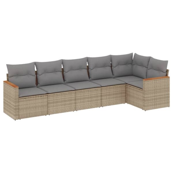 vidaXL havesofasæt 6 dele med hynder polyrattan beige