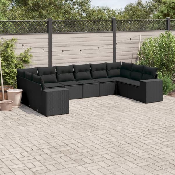 vidaXL sofasæt til haven 10 dele med hynder polyrattan sort