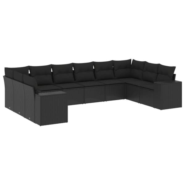 vidaXL sofasæt til haven 10 dele med hynder polyrattan sort