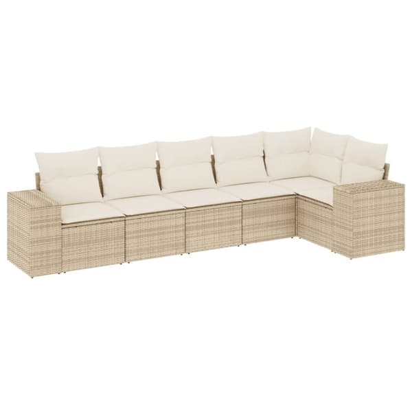 vidaXL sofasæt til haven 6 dele med hynder polyrattan beige
